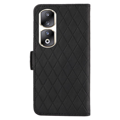For Honor 90 Pro Rhombus Imprinted Cover Splicing Leather Stand Wallet Phone Case