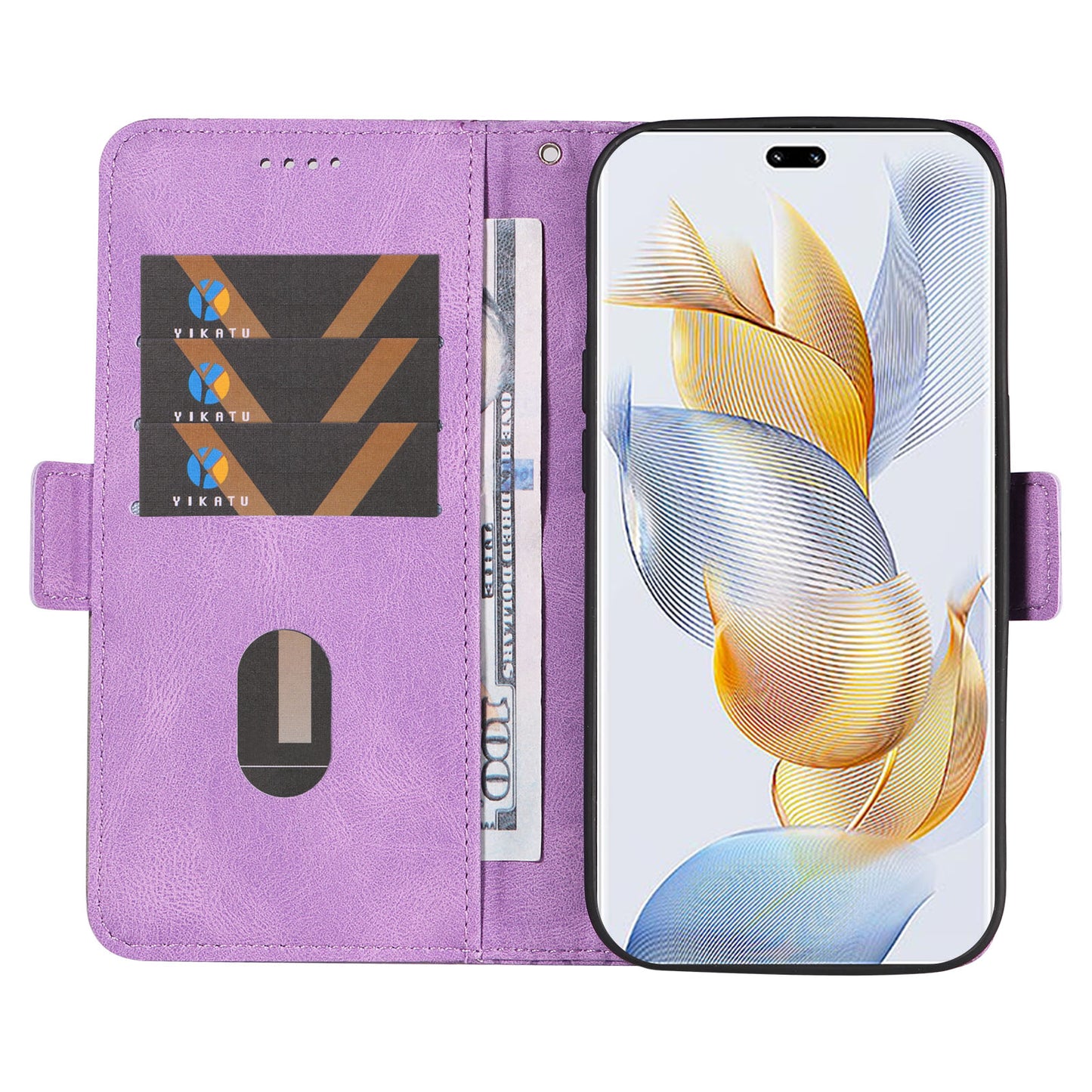 For Honor 90 Pro Rhombus Imprinted Cover Splicing Leather Stand Wallet Phone Case