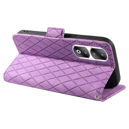 For Honor 90 Pro Rhombus Imprinted Cover Splicing Leather Stand Wallet Phone Case