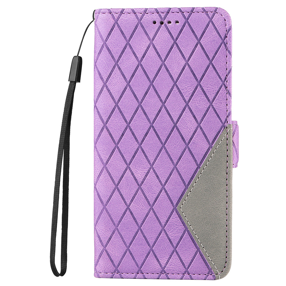 For Honor 90 Pro Rhombus Imprinted Cover Splicing Leather Stand Wallet Phone Case