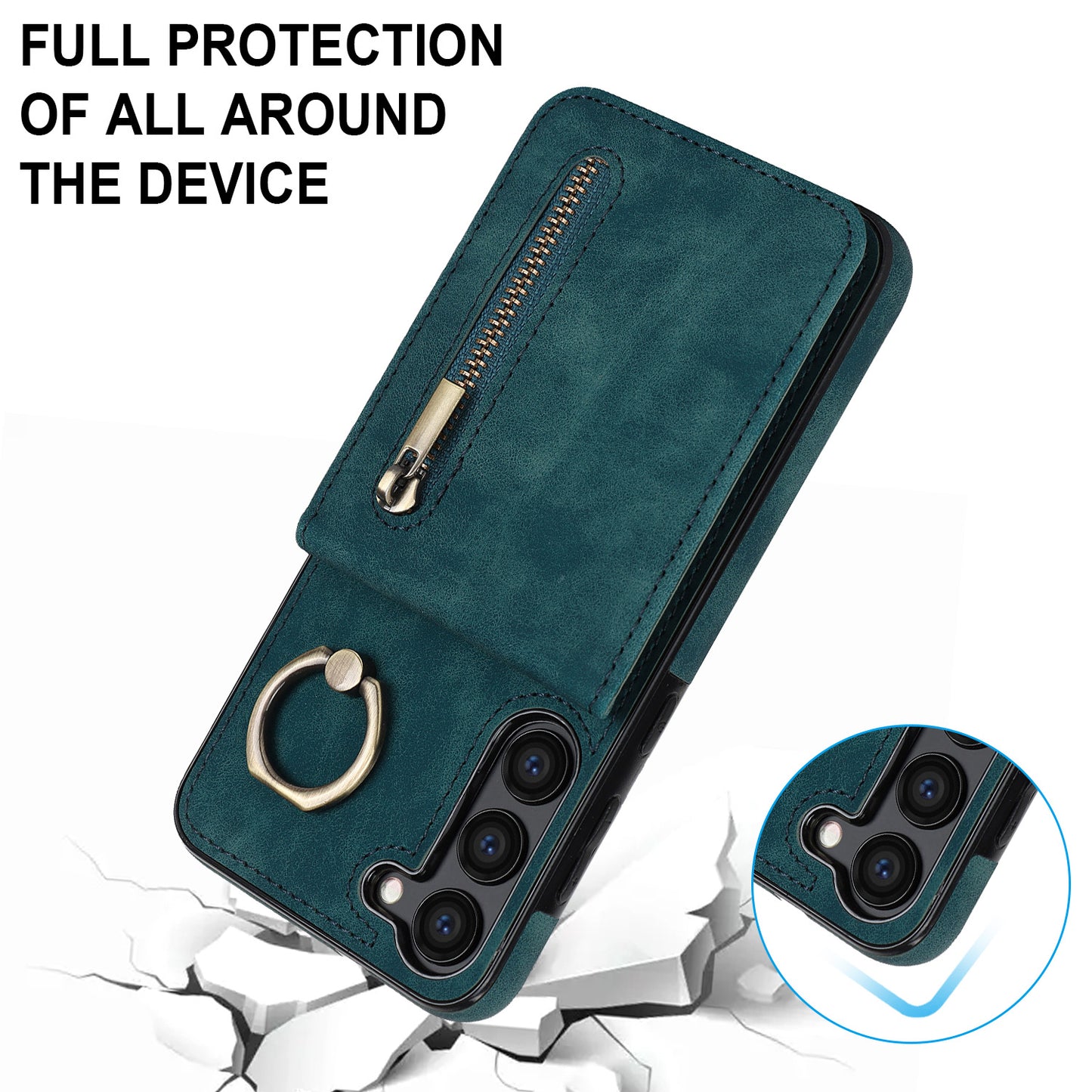 RFID Blocking Kickstand Phone Case for Samsung Galaxy S23+ Retro PU+TPU Zippered Wallet Phone Cover