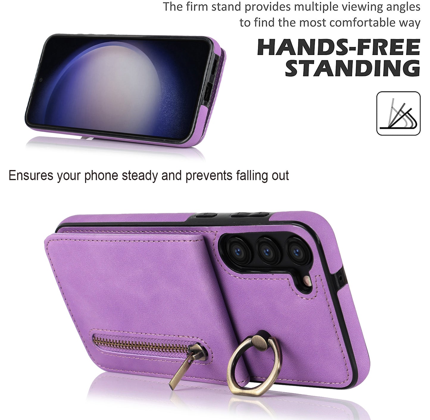 RFID Blocking Kickstand Phone Case for Samsung Galaxy S23+ Retro PU+TPU Zippered Wallet Phone Cover