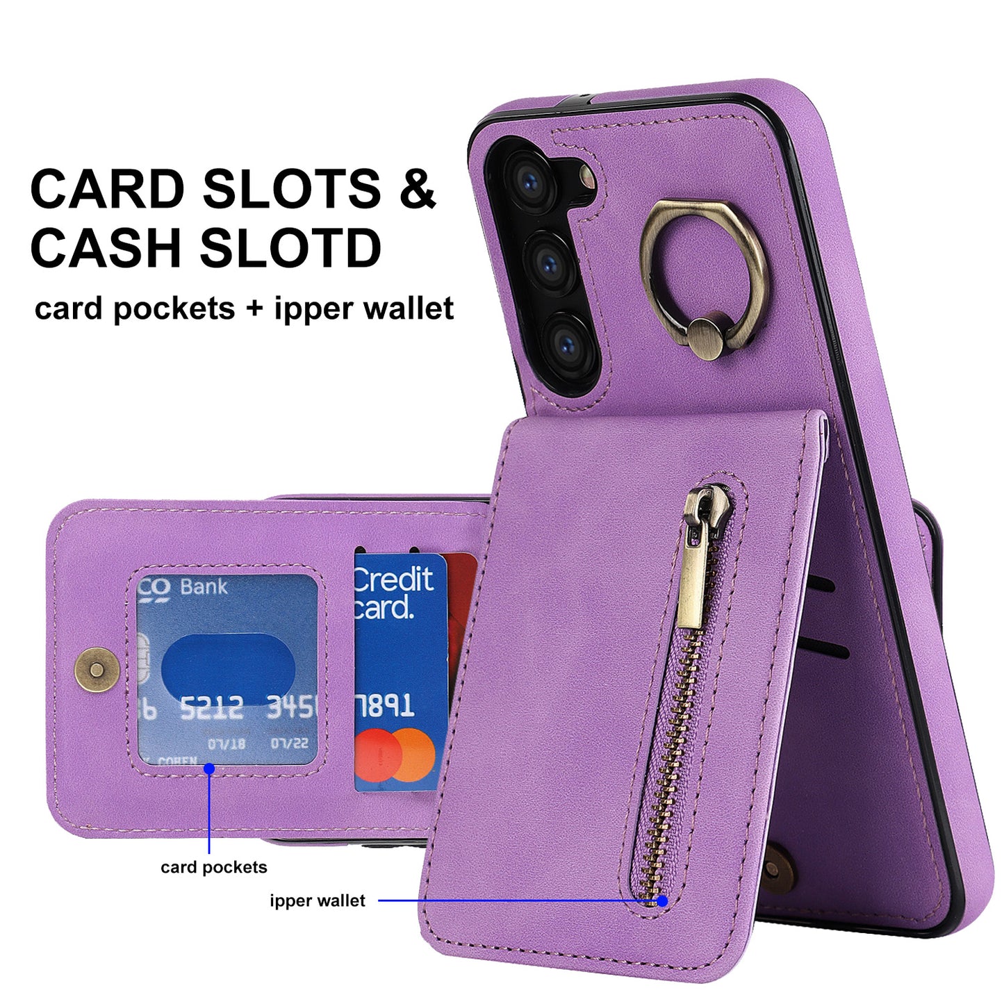 RFID Blocking Kickstand Phone Case for Samsung Galaxy S23+ Retro PU+TPU Zippered Wallet Phone Cover
