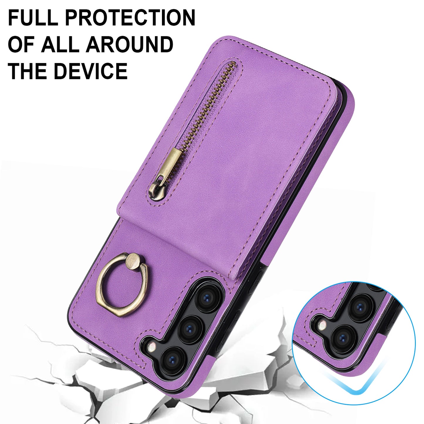 RFID Blocking Kickstand Phone Case for Samsung Galaxy S23+ Retro PU+TPU Zippered Wallet Phone Cover