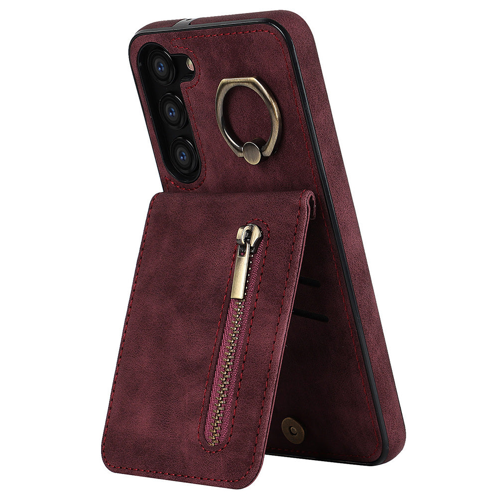 RFID Blocking Kickstand Case for Samsung Galaxy S23 Anti-Drop PU+TPU Phone Cover with Zippered Wallet