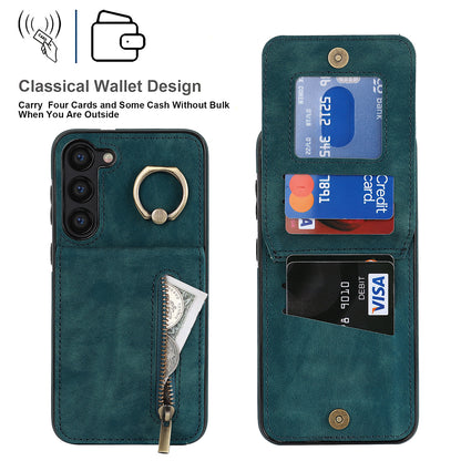 RFID Blocking Kickstand Case for Samsung Galaxy S23 Anti-Drop PU+TPU Phone Cover with Zippered Wallet