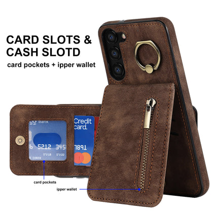 RFID Blocking Kickstand Case for Samsung Galaxy S23 Anti-Drop PU+TPU Phone Cover with Zippered Wallet