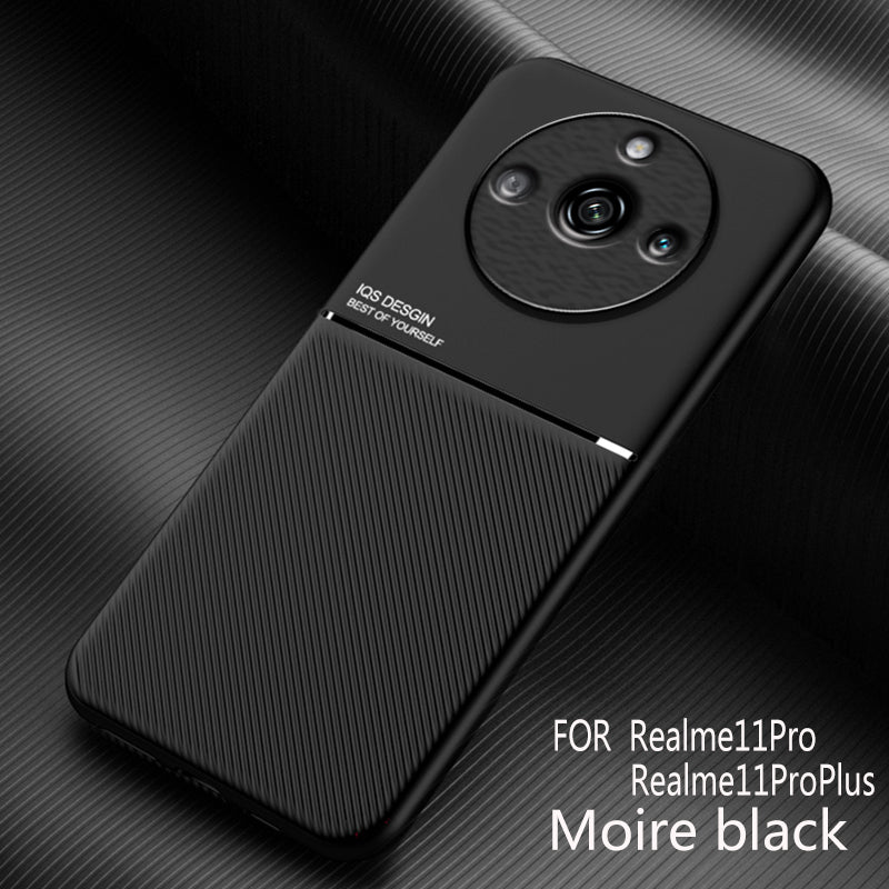 Anti-slip Phone Case for Realme 11 Pro 5G / 11 Pro+ 5G , PU Leather+TPU Lines Imprinted Shockproof Cover