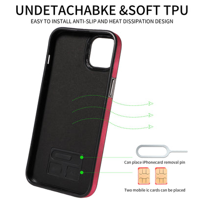 001 For iPhone 14 Card Holder Ring Kickstand Anti-drop Cover PU Leather Coated TPU Phone Case