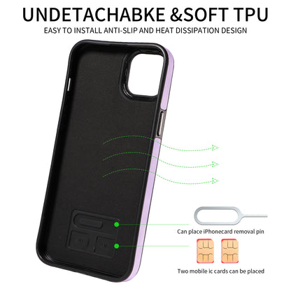 001 For iPhone 14 Card Holder Ring Kickstand Anti-drop Cover PU Leather Coated TPU Phone Case