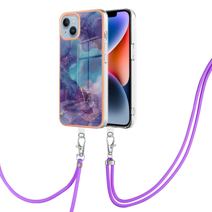 YB IMD Series-18 Style E Phone Case for iPhone 15 Plus IMD Marble Pattern 2.0mm TPU Anti-drop Cover with Lanyard
