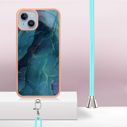 YB IMD Series-18 Style E Phone Case for iPhone 15 Plus IMD Marble Pattern 2.0mm TPU Anti-drop Cover with Lanyard