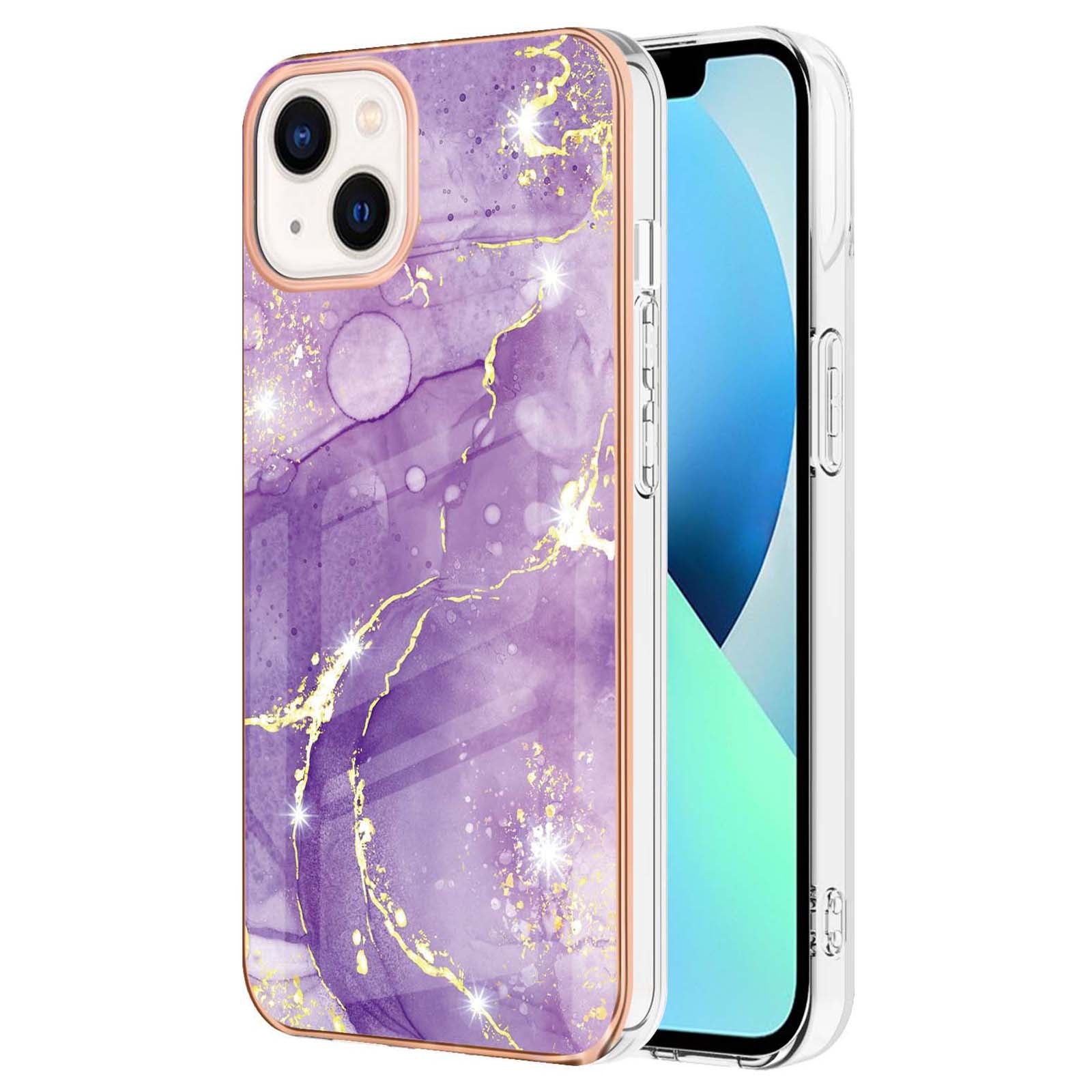 YB IMD Series-2 Marble Pattern Phone Case for iPhone 15 Electroplated Edge IMD TPU Cover