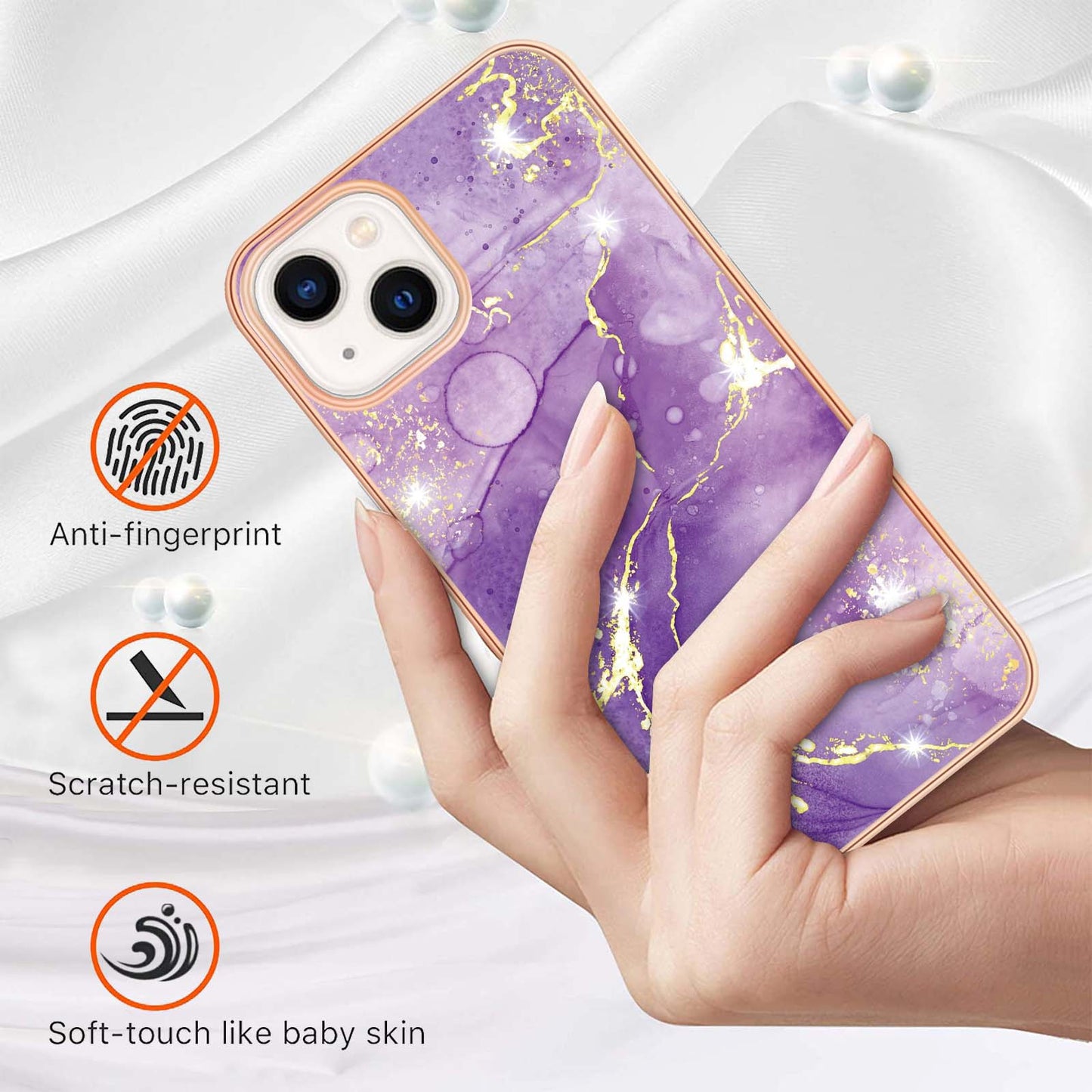 YB IMD Series-2 Marble Pattern Phone Case for iPhone 15 Electroplated Edge IMD TPU Cover