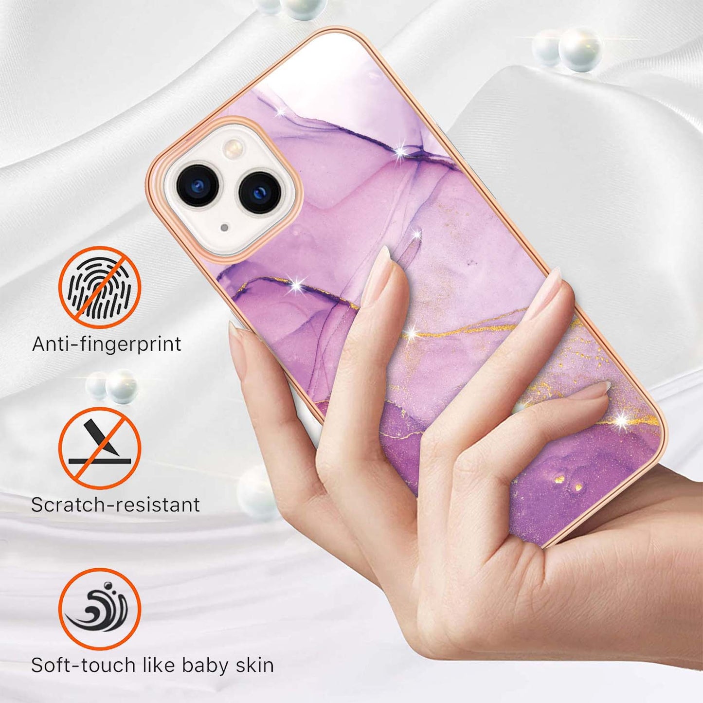YB IMD Series-2 Marble Pattern Phone Case for iPhone 15 Electroplated Edge IMD TPU Cover