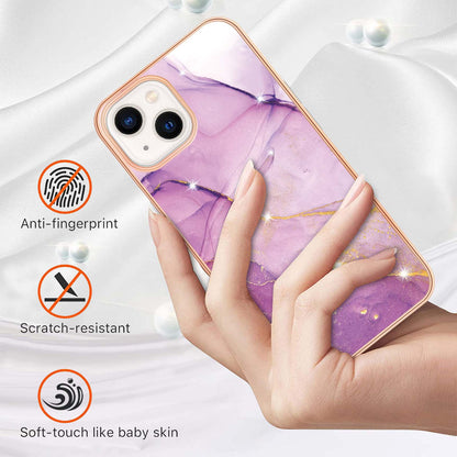 YB IMD Series-2 Marble Pattern Phone Case for iPhone 15 Electroplated Edge IMD TPU Cover