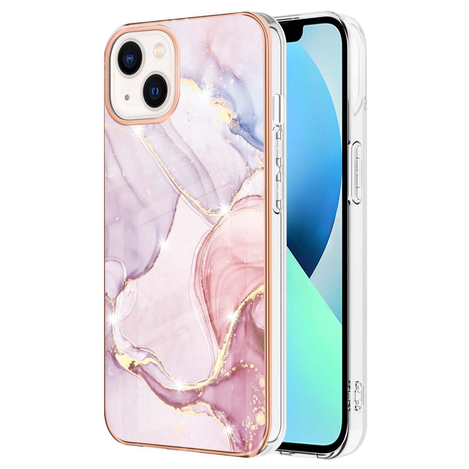 YB IMD Series-2 Marble Pattern Phone Case for iPhone 15 Electroplated Edge IMD TPU Cover