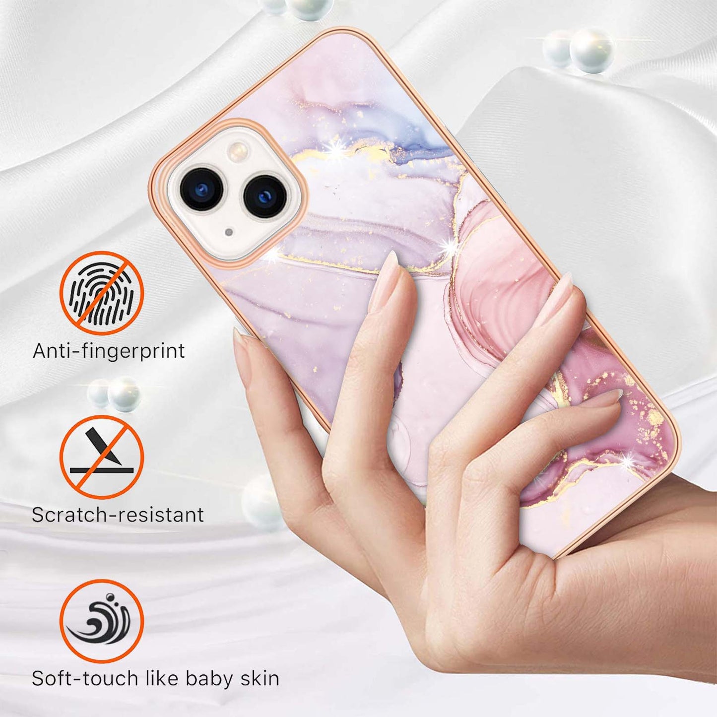 YB IMD Series-2 Marble Pattern Phone Case for iPhone 15 Electroplated Edge IMD TPU Cover