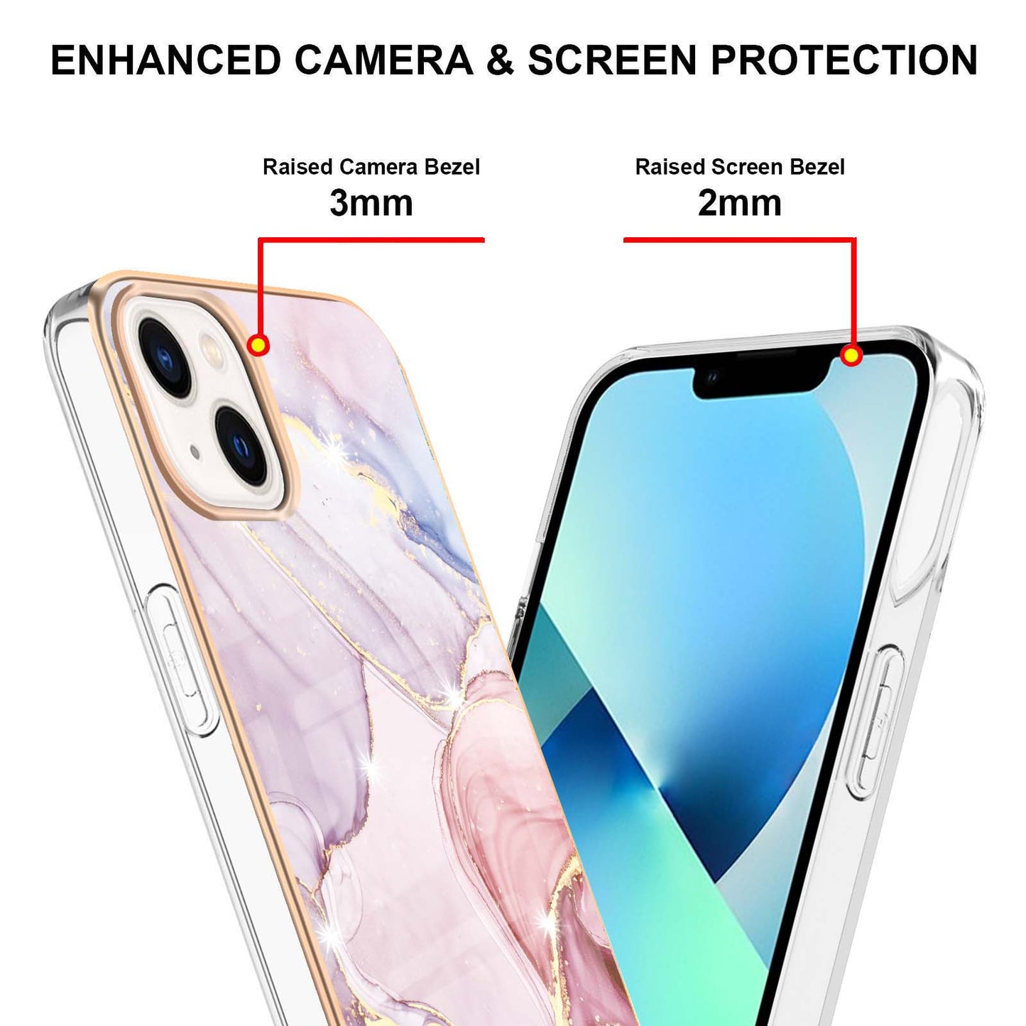 YB IMD Series-2 Marble Pattern Phone Case for iPhone 15 Electroplated Edge IMD TPU Cover