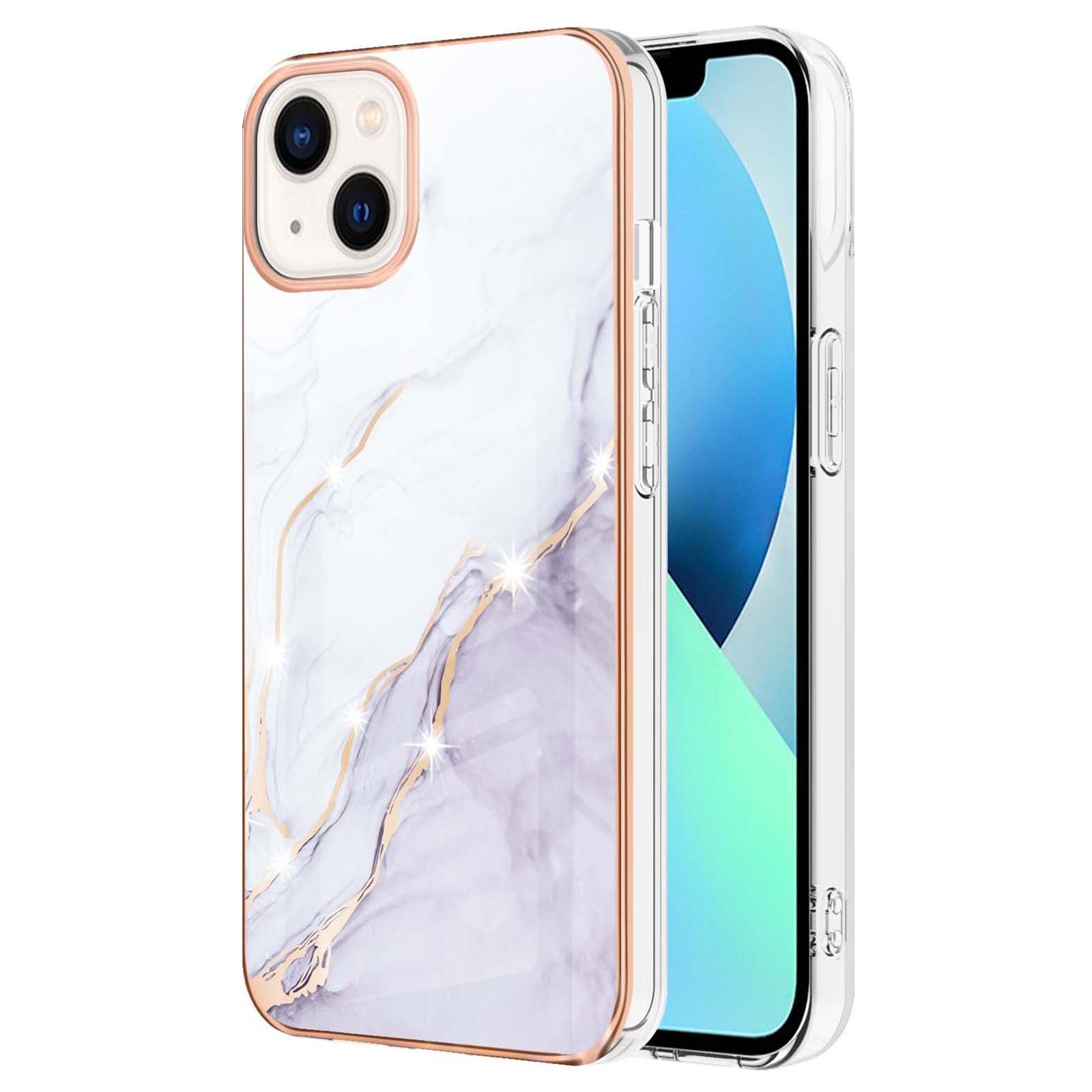 YB IMD Series-2 Marble Pattern Phone Case for iPhone 15 Electroplated Edge IMD TPU Cover