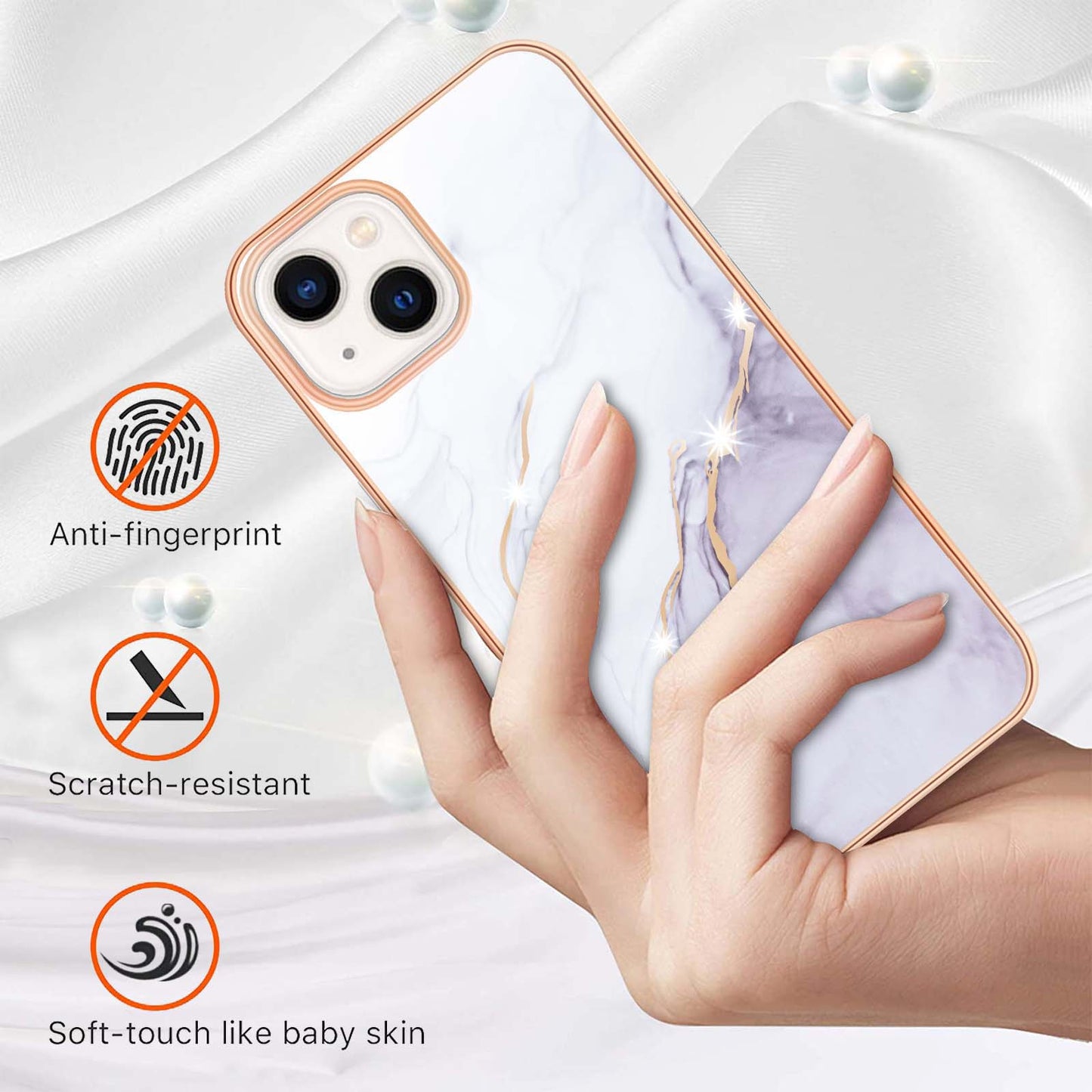 YB IMD Series-2 Marble Pattern Phone Case for iPhone 15 Electroplated Edge IMD TPU Cover