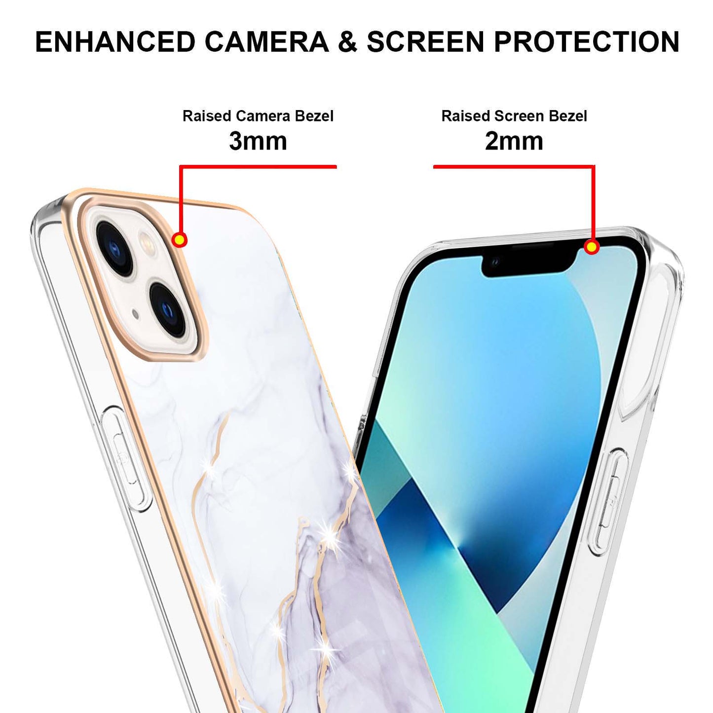 YB IMD Series-2 Marble Pattern Phone Case for iPhone 15 Electroplated Edge IMD TPU Cover