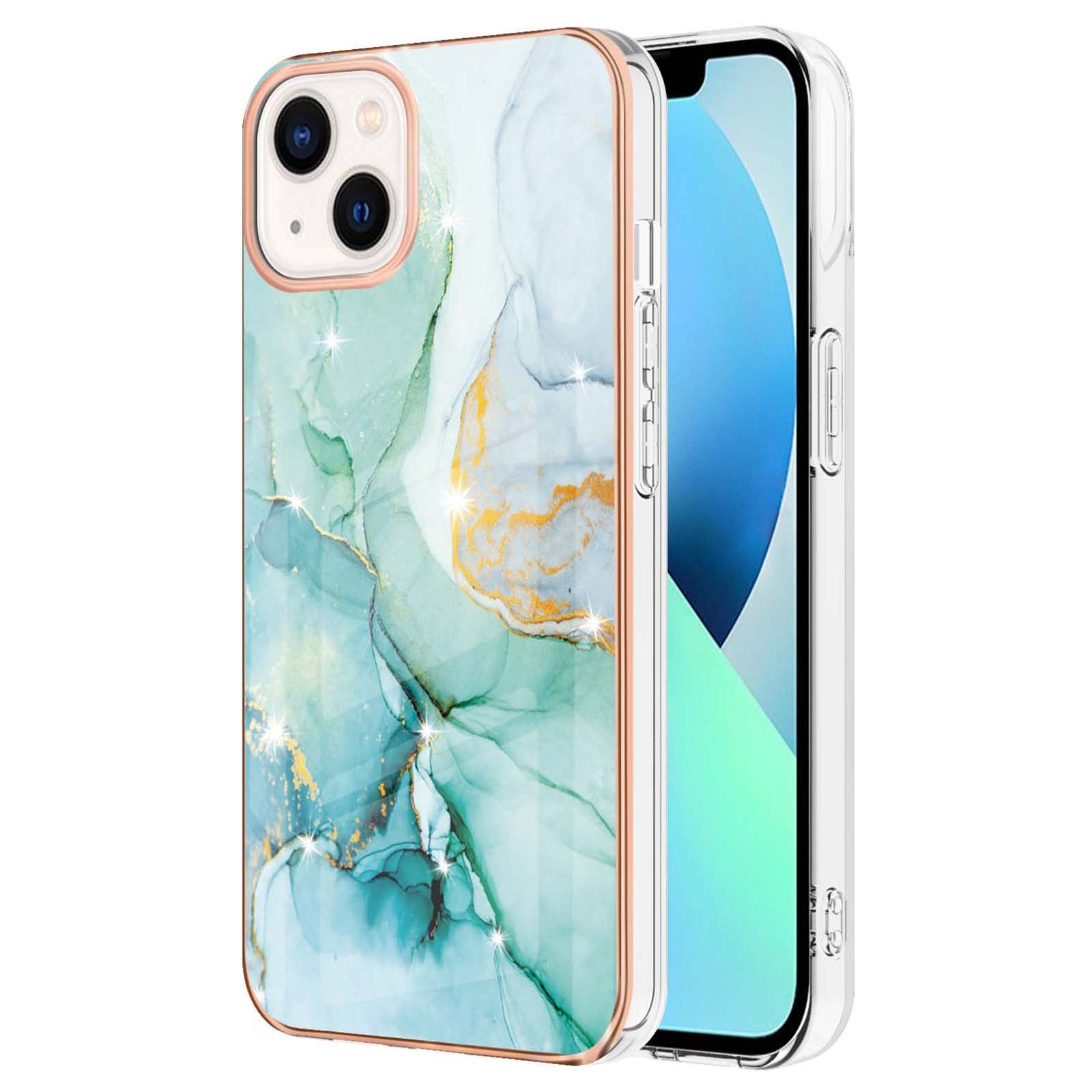 YB IMD Series-2 Marble Pattern Phone Case for iPhone 15 Electroplated Edge IMD TPU Cover
