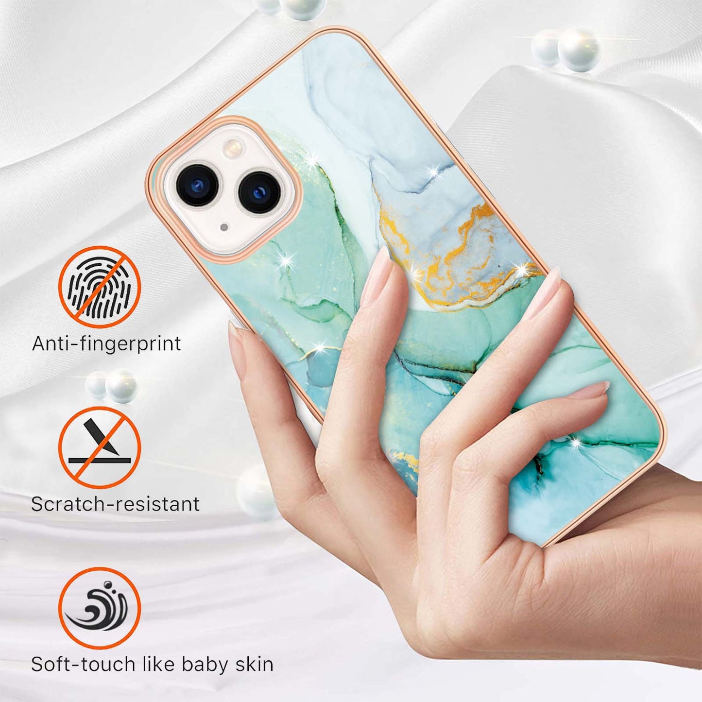 YB IMD Series-2 Marble Pattern Phone Case for iPhone 15 Electroplated Edge IMD TPU Cover