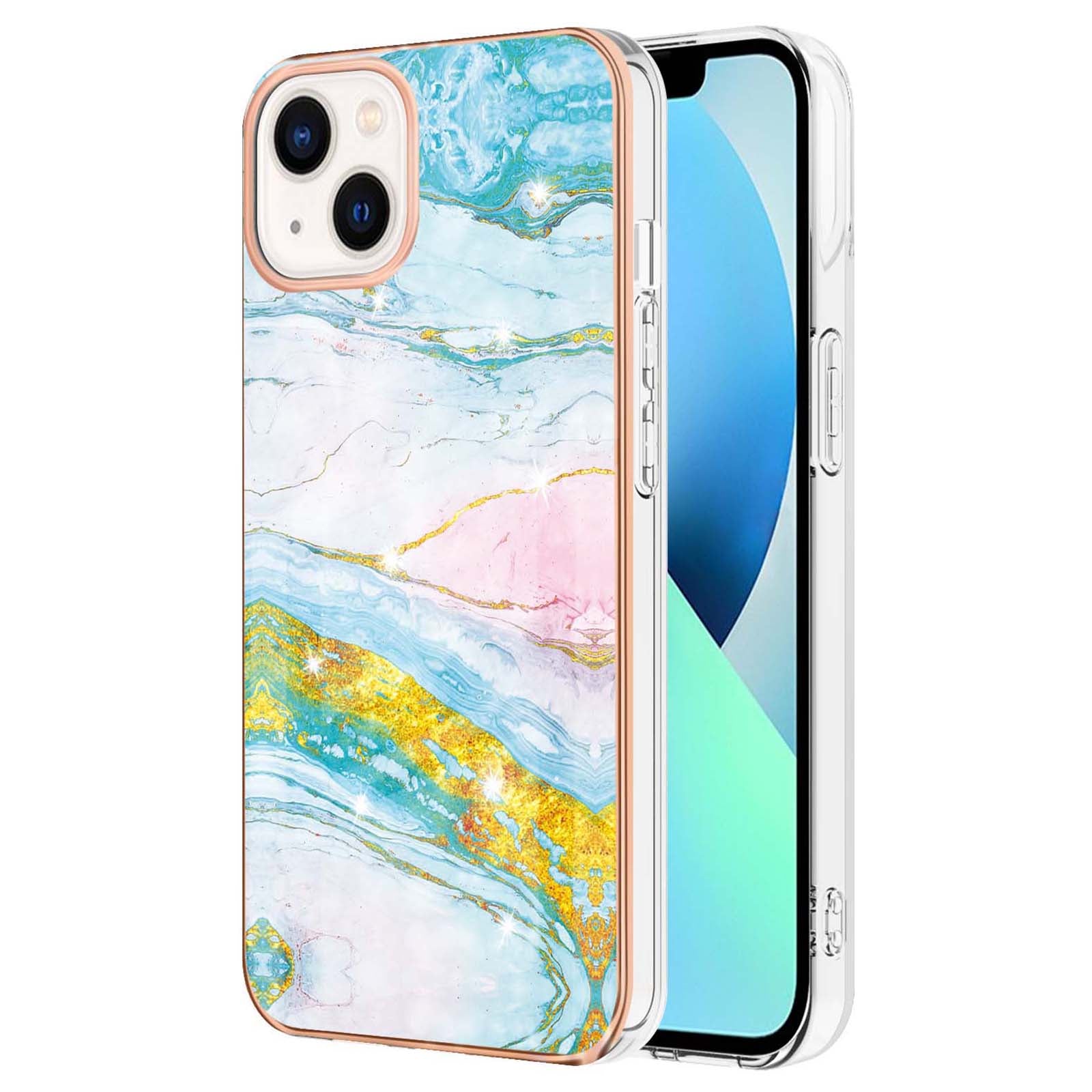 YB IMD Series-2 Marble Pattern Phone Case for iPhone 15 Electroplated Edge IMD TPU Cover