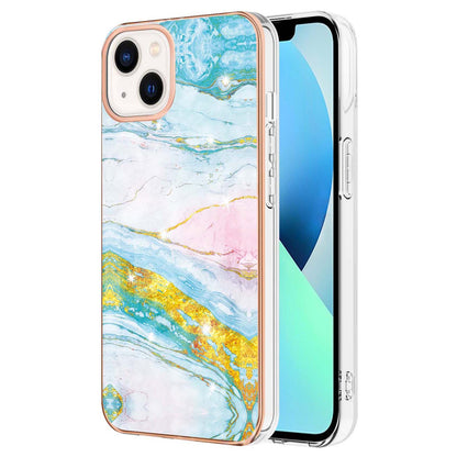 YB IMD Series-2 Marble Pattern Phone Case for iPhone 15 Electroplated Edge IMD TPU Cover