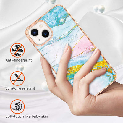 YB IMD Series-2 Marble Pattern Phone Case for iPhone 15 Electroplated Edge IMD TPU Cover