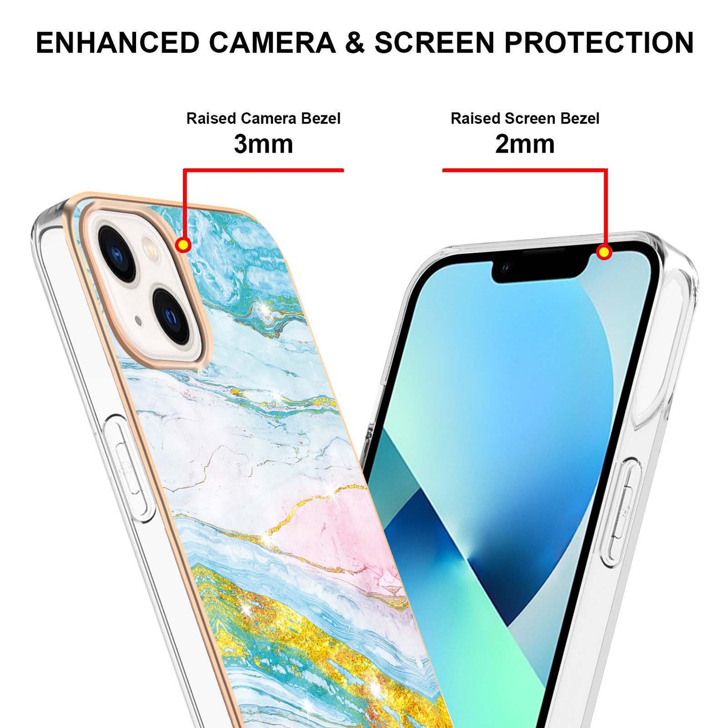 YB IMD Series-2 Marble Pattern Phone Case for iPhone 15 Electroplated Edge IMD TPU Cover