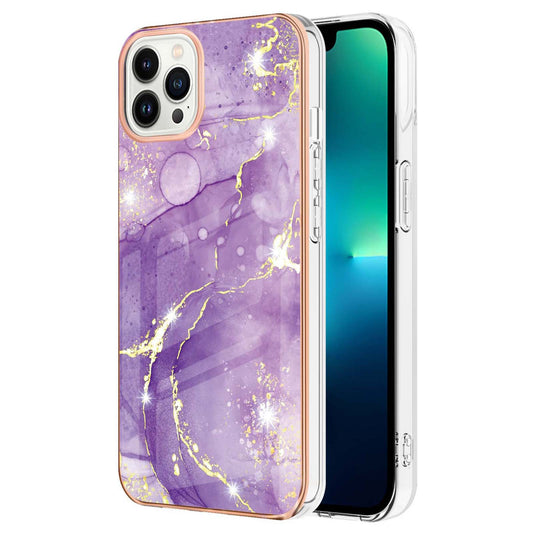 YB IMD Series-2 For iPhone 15 Pro Marble Pattern IMD Phone Case Electroplated TPU Back Cover