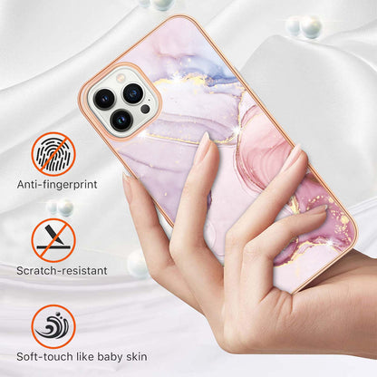 YB IMD Series-2 For iPhone 15 Pro Marble Pattern IMD Phone Case Electroplated TPU Back Cover