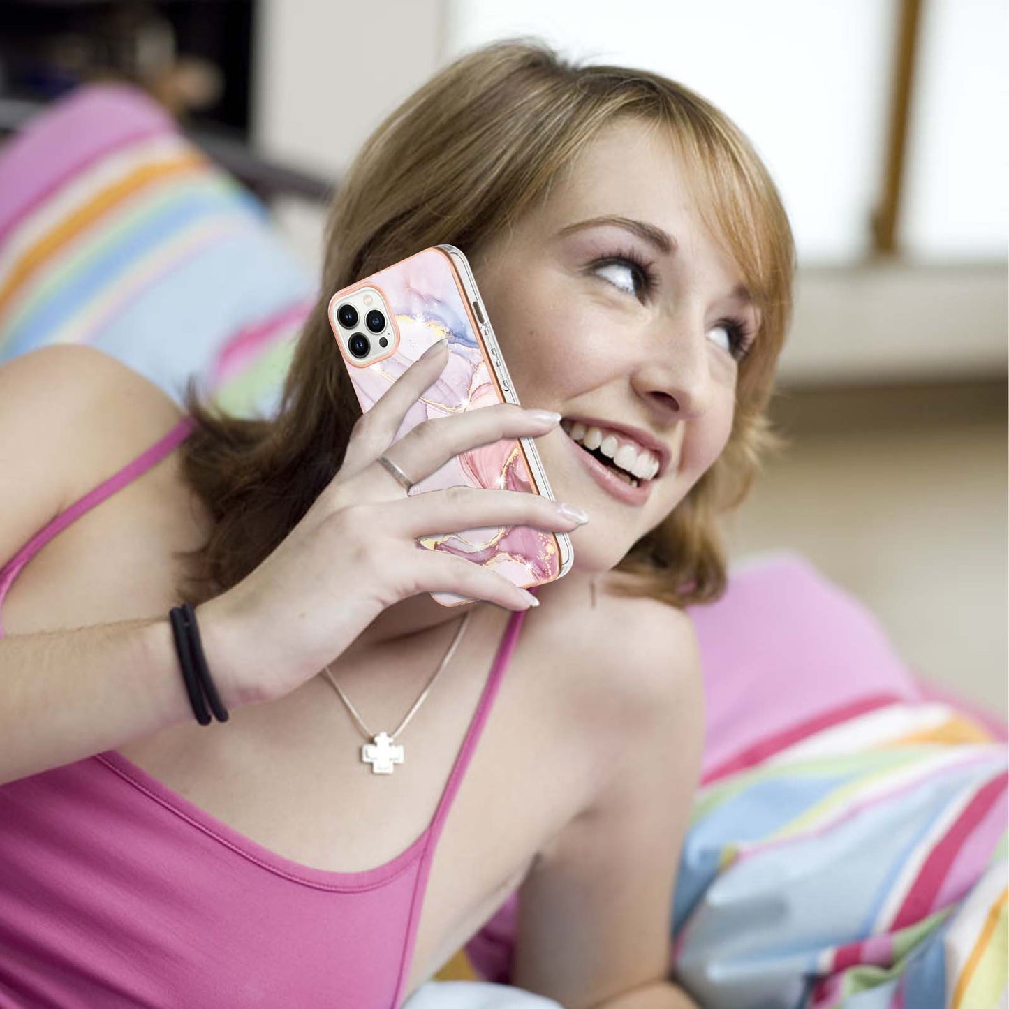 YB IMD Series-2 For iPhone 15 Pro Marble Pattern IMD Phone Case Electroplated TPU Back Cover