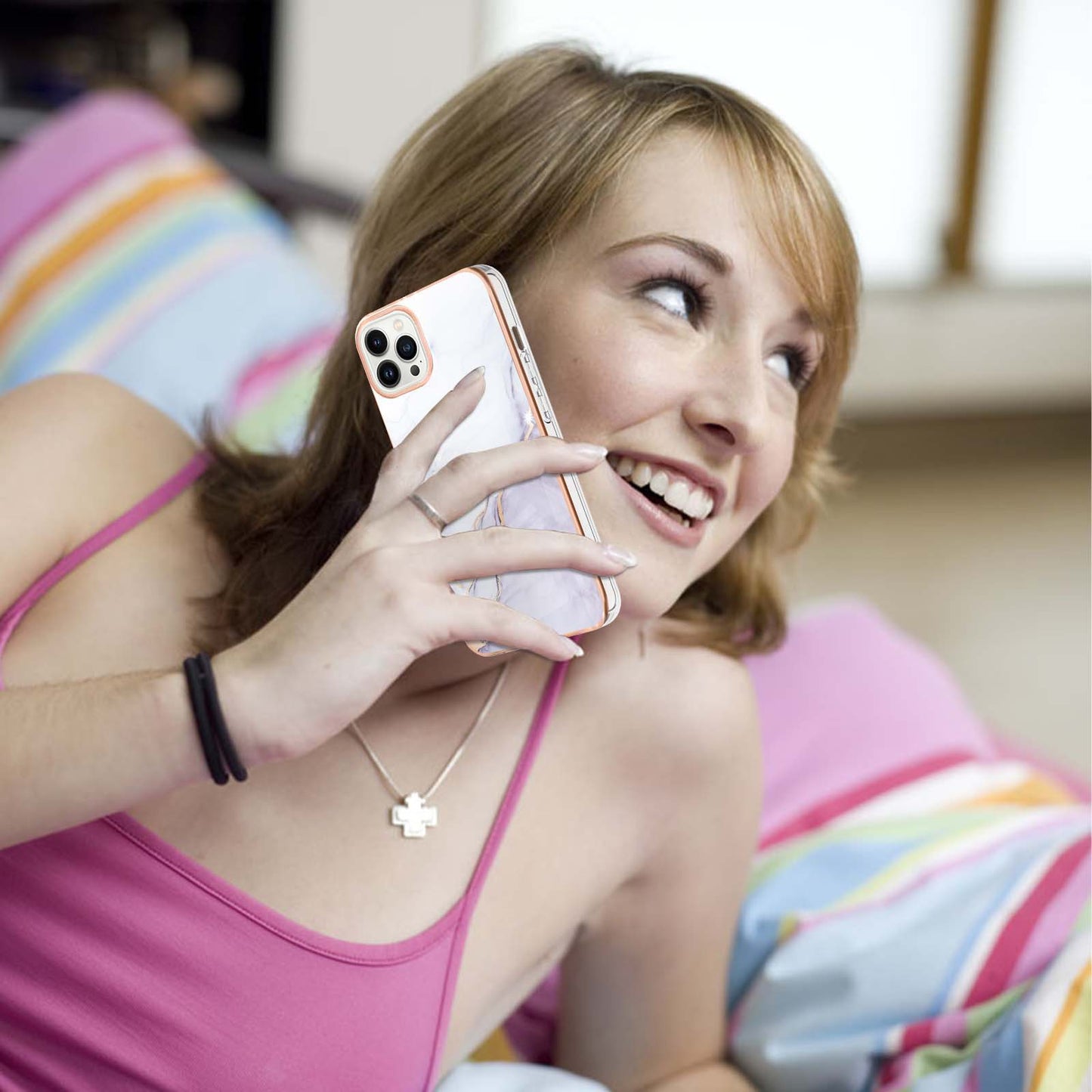 YB IMD Series-2 For iPhone 15 Pro Marble Pattern IMD Phone Case Electroplated TPU Back Cover