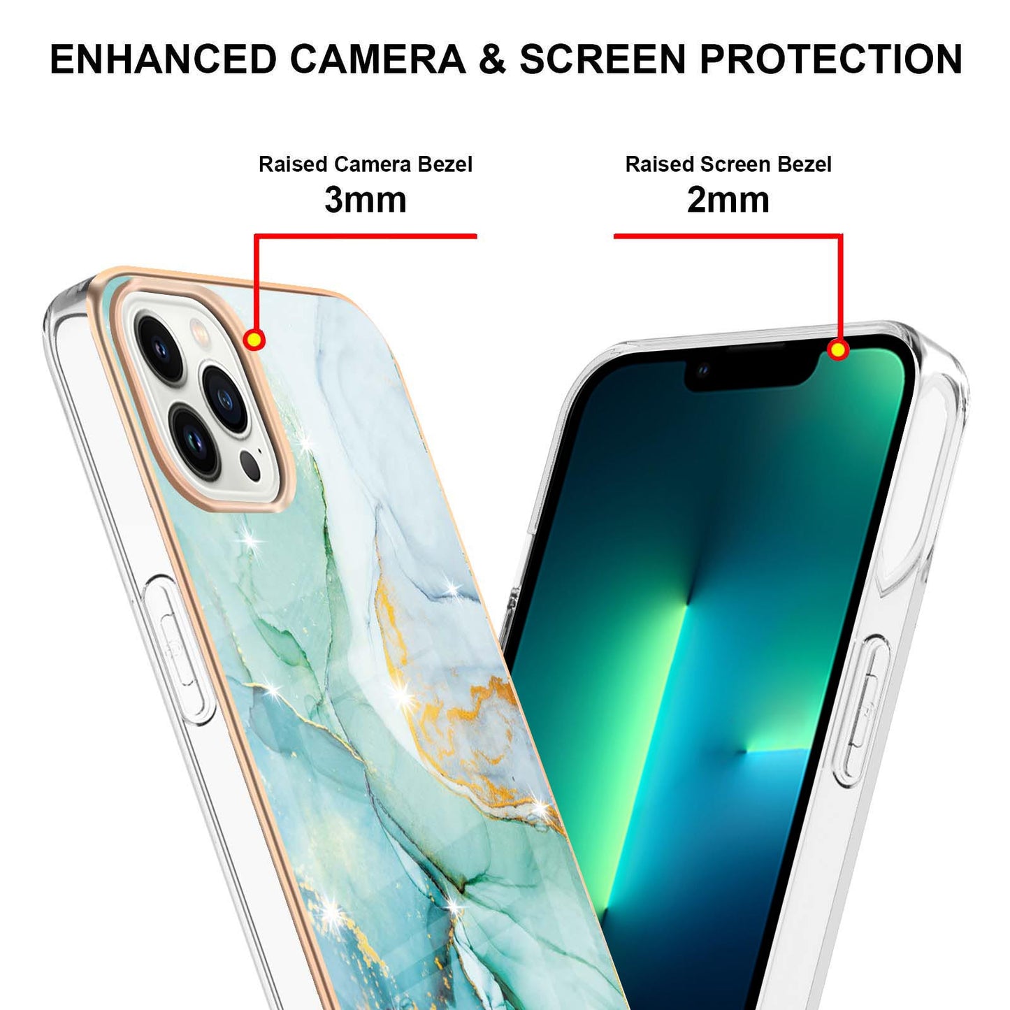 YB IMD Series-2 For iPhone 15 Pro Marble Pattern IMD Phone Case Electroplated TPU Back Cover