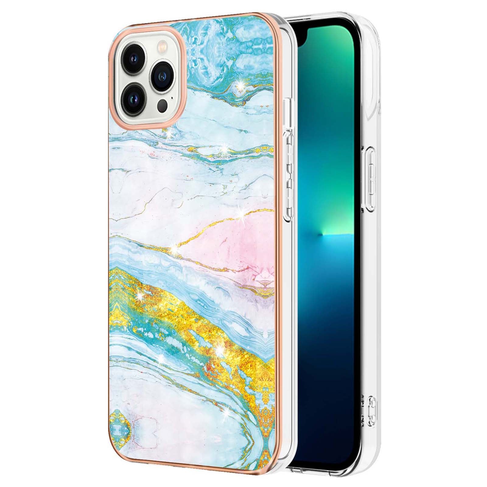 YB IMD Series-2 For iPhone 15 Pro Marble Pattern IMD Phone Case Electroplated TPU Back Cover