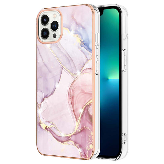 YB IMD Series-2 Marble Pattern Phone Case for iPhone 15 Pro Max TPU Electroplated IMD Protective Cover