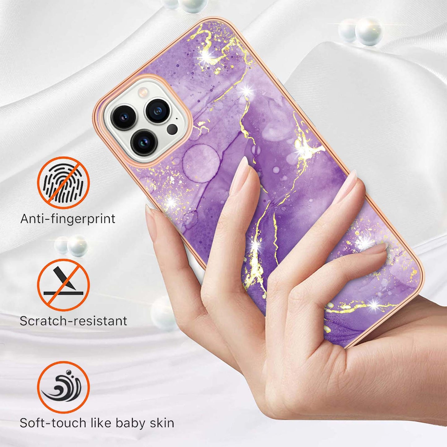 YB IMD Series-2 Marble Pattern Phone Case for iPhone 15 Pro Max TPU Electroplated IMD Protective Cover