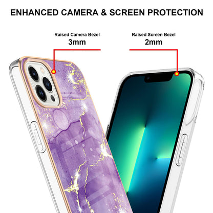 YB IMD Series-2 Marble Pattern Phone Case for iPhone 15 Pro Max TPU Electroplated IMD Protective Cover
