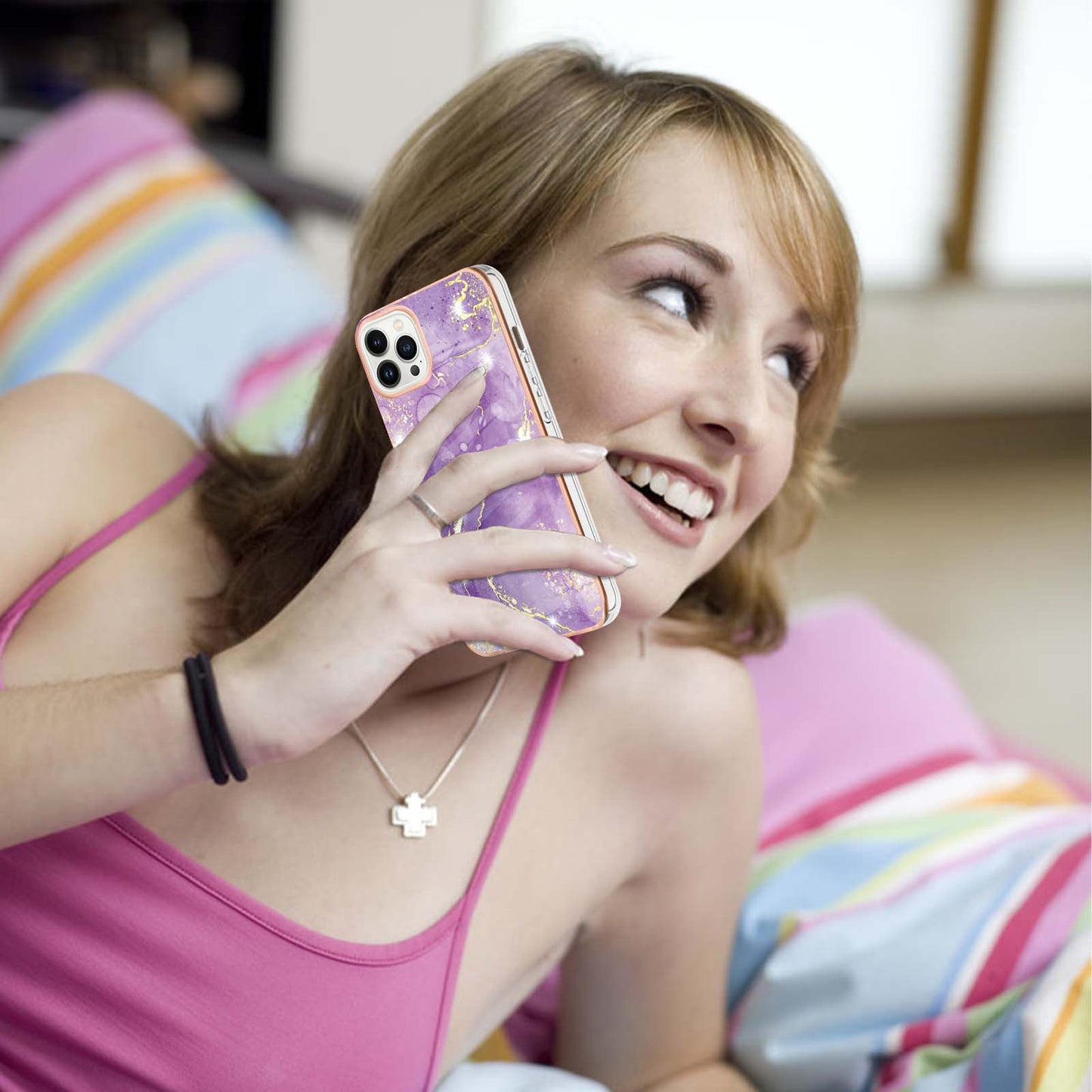 YB IMD Series-2 Marble Pattern Phone Case for iPhone 15 Pro Max TPU Electroplated IMD Protective Cover