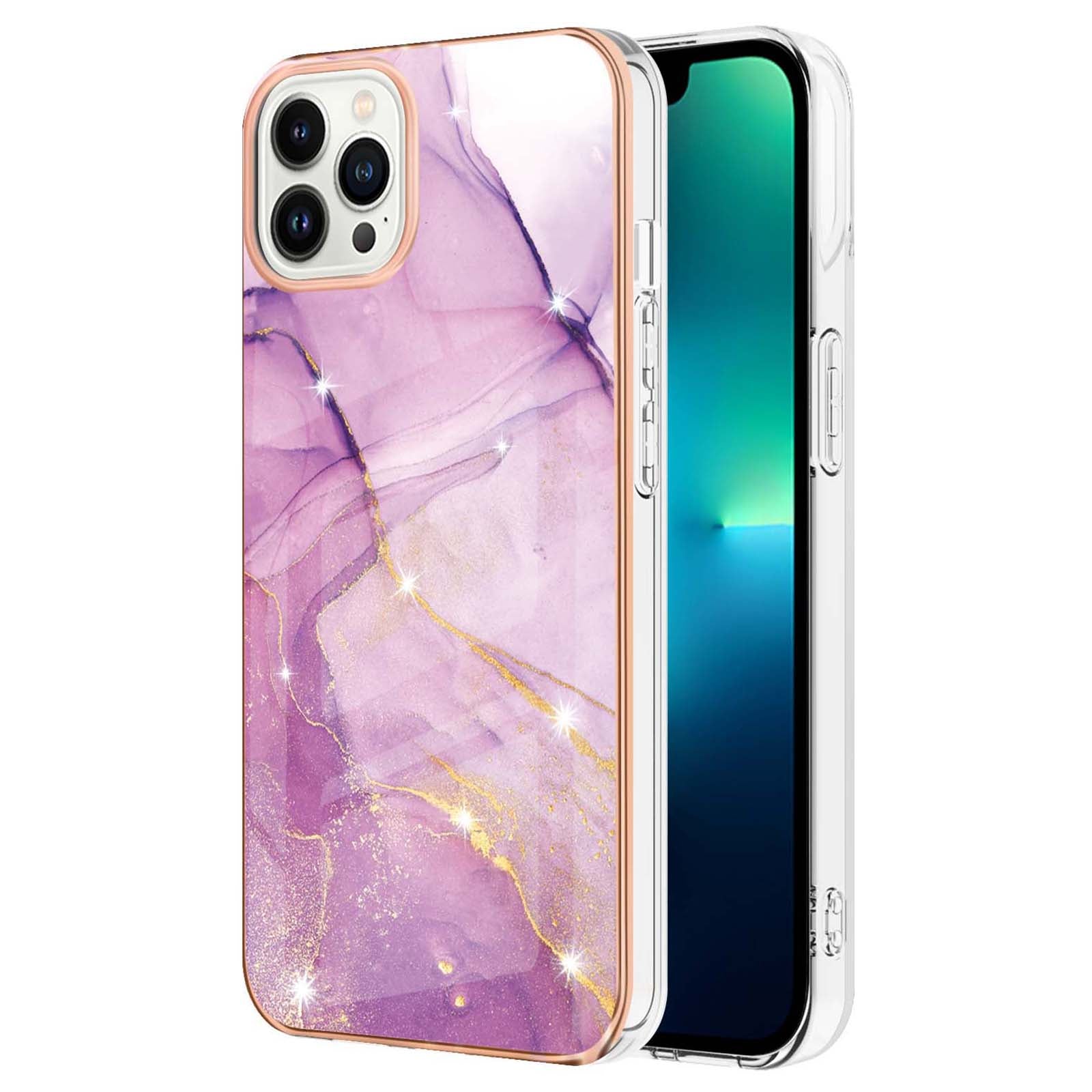 YB IMD Series-2 Marble Pattern Phone Case for iPhone 15 Pro Max TPU Electroplated IMD Protective Cover