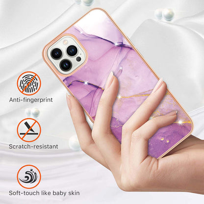 YB IMD Series-2 Marble Pattern Phone Case for iPhone 15 Pro Max TPU Electroplated IMD Protective Cover