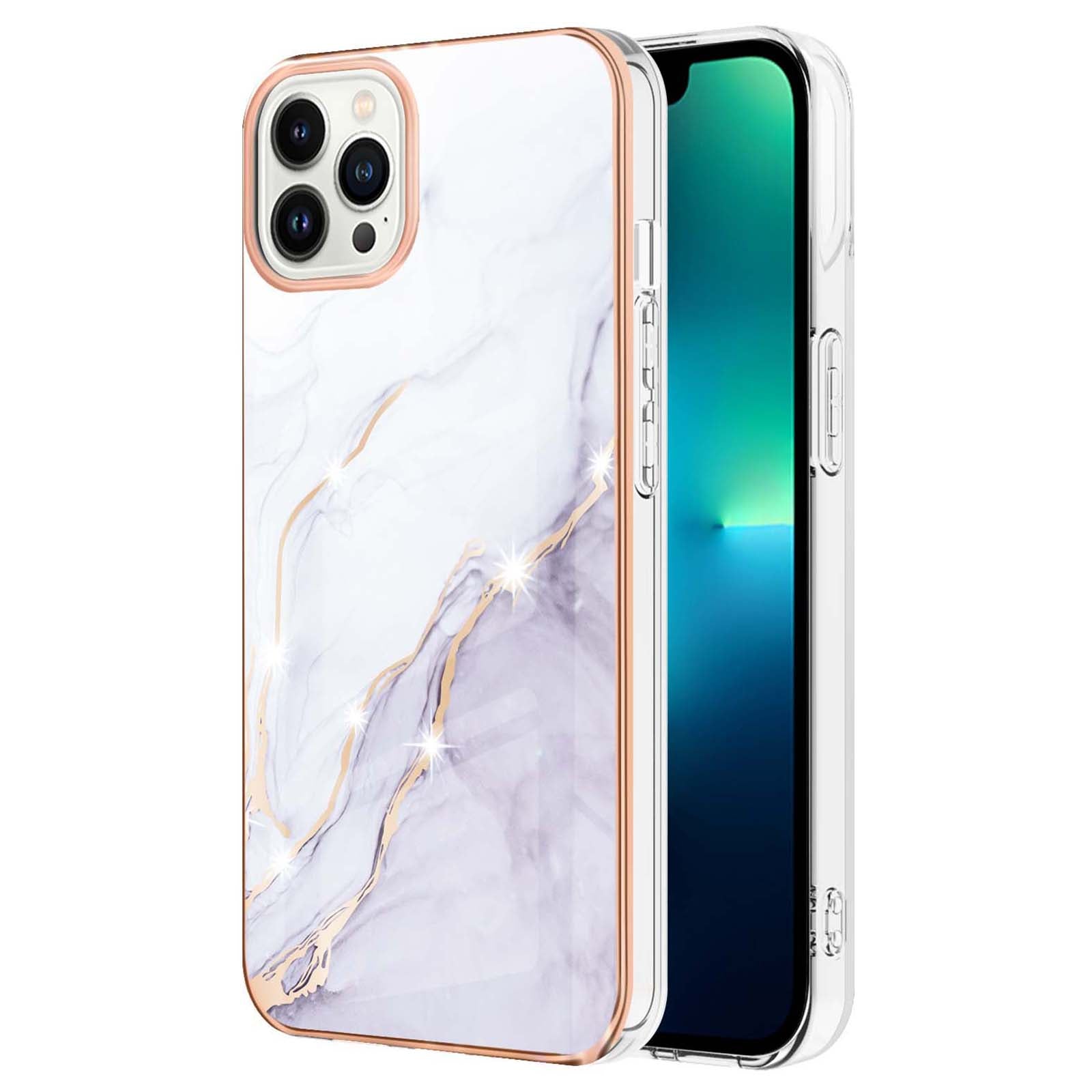 YB IMD Series-2 Marble Pattern Phone Case for iPhone 15 Pro Max TPU Electroplated IMD Protective Cover