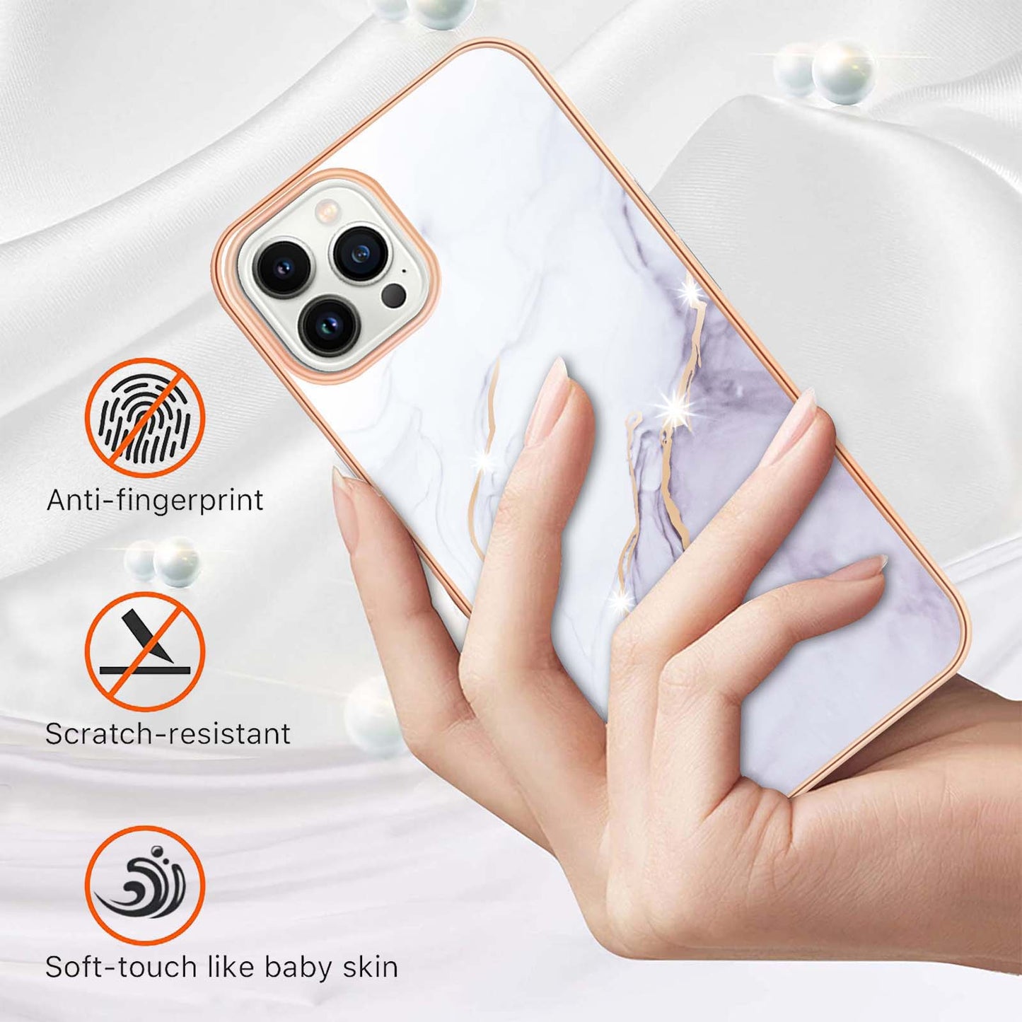 YB IMD Series-2 Marble Pattern Phone Case for iPhone 15 Pro Max TPU Electroplated IMD Protective Cover