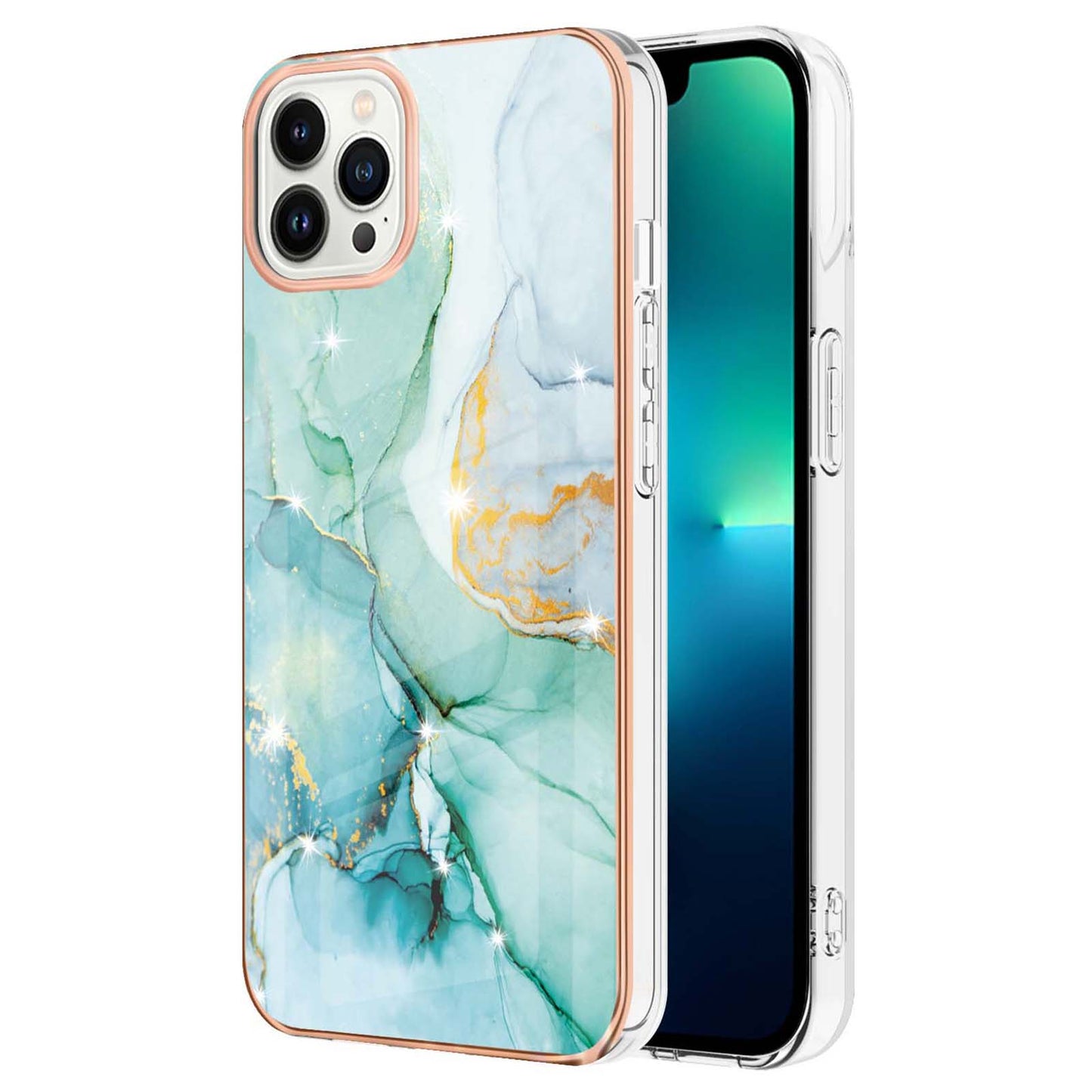YB IMD Series-2 Marble Pattern Phone Case for iPhone 15 Pro Max TPU Electroplated IMD Protective Cover