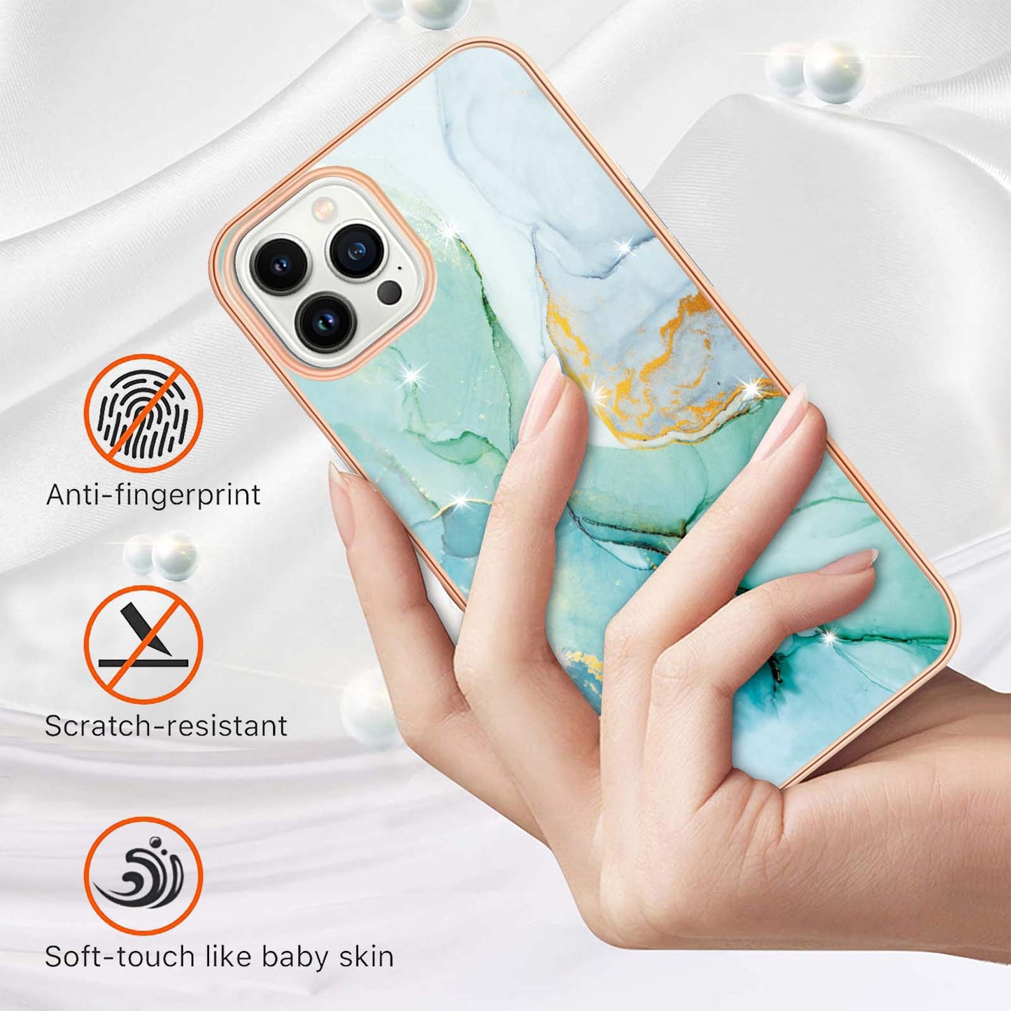 YB IMD Series-2 Marble Pattern Phone Case for iPhone 15 Pro Max TPU Electroplated IMD Protective Cover