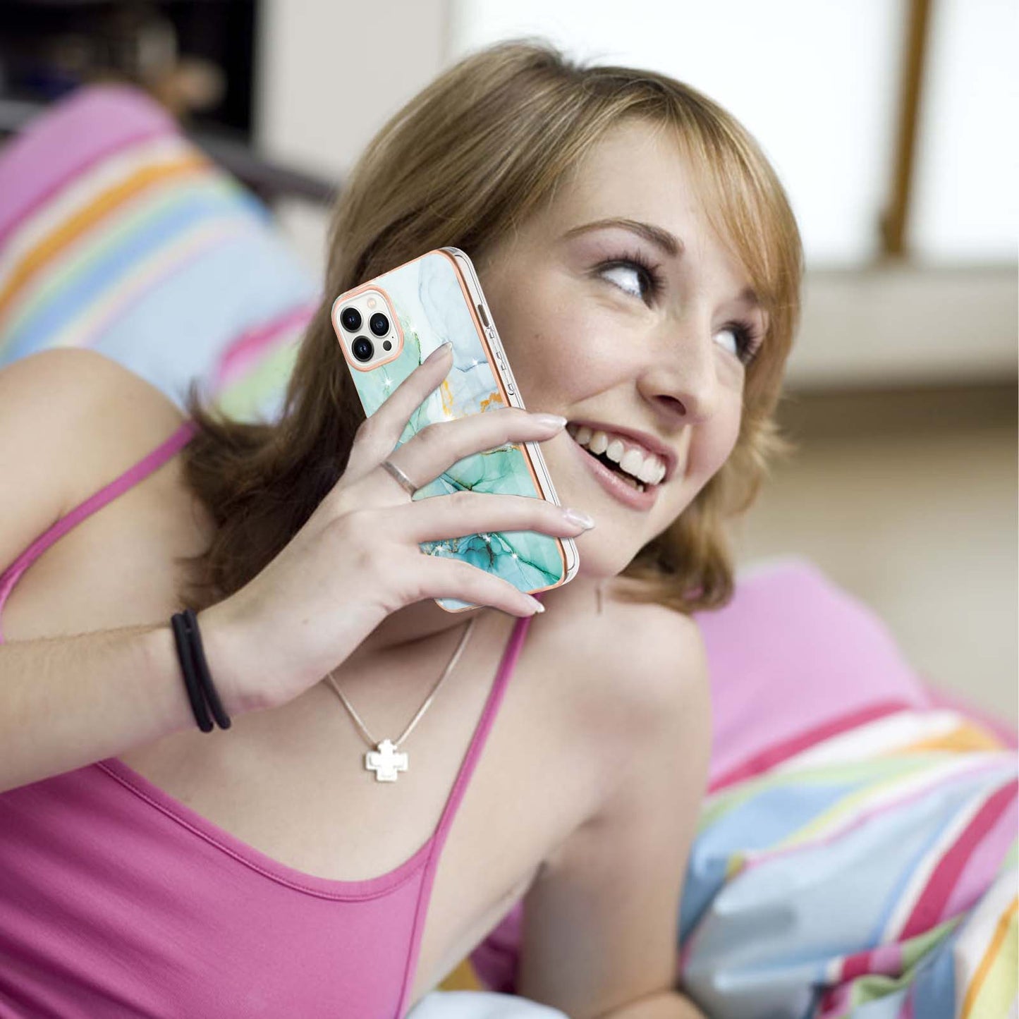 YB IMD Series-2 Marble Pattern Phone Case for iPhone 15 Pro Max TPU Electroplated IMD Protective Cover