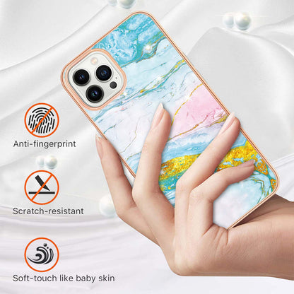 YB IMD Series-2 Marble Pattern Phone Case for iPhone 15 Pro Max TPU Electroplated IMD Protective Cover